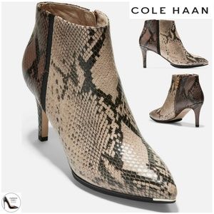 Cole Haan Grand Ambition Arietta Snake Print Bootie Leather Pointed Toe Boot 9.5
